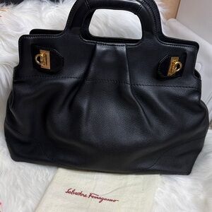Salvatore Ferragamo Black Leather Satchel with Gold Hardware